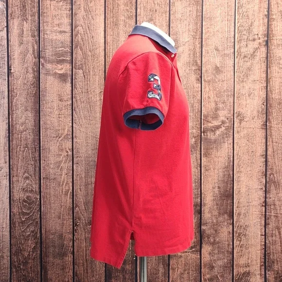 Vtg #3 Plaid Patch Large Pony Mens Red Custom Fit Blue Trimmed Polo - Picture 5 of 9